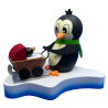 Holzkunst Held Pinguin auf Eisscholle mit Kinderwagen Nachwuchs girl P1324