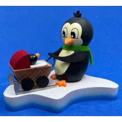 Holzkunst Held Pinguin auf Eisscholle mit Kinderwagen Nachwuchs girl P1324