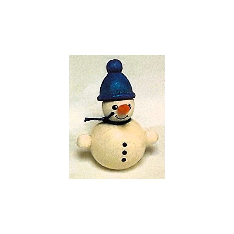Schneemann Mini mit blauer Mütze Holzwaren Egermann 346 blau