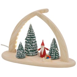LED Spitzbogen, Schwibbogen Weihnachtswichtel Esche, Seiffener Volkskunst 15421