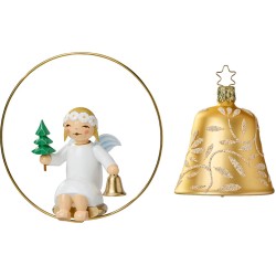 Wendt und Kühn Margeritenengel im Ring mit Bäumchen und Glocke und Glasglocke 5226/6312/gold