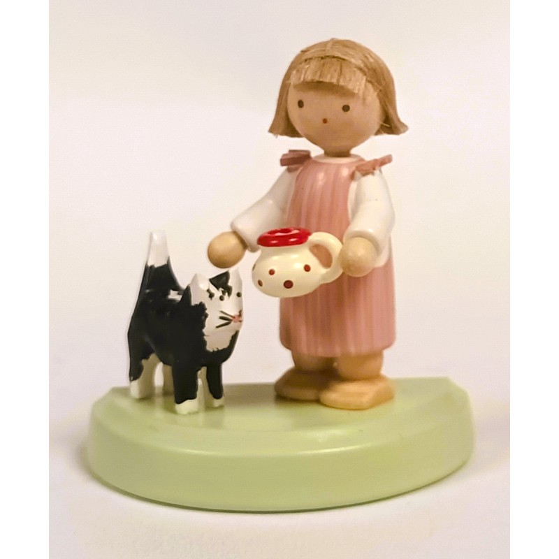 Werkstätten Flade Flachshaarkinder Mädchen mit schwarzer Katze Flade 5150