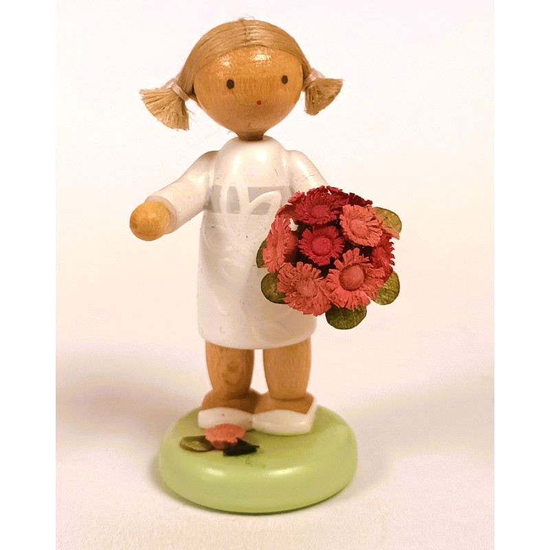 Werkstätten Flade Flachshaarkinder Mädchen mit Blumenstrauß Flade 5607