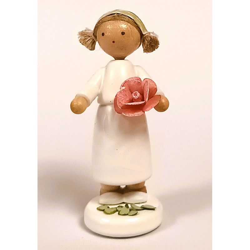 Werkstätten Flade Flachshaarkinder Mädchen mit rosa Rose Flade 5604