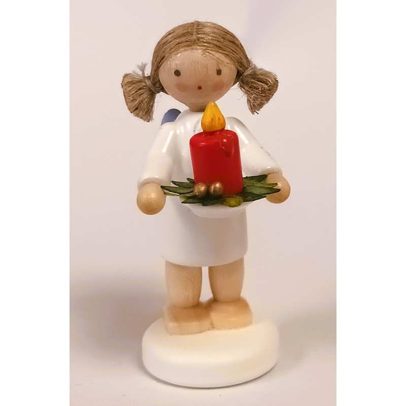 Werkstätten Flade Flachshaarengel mit Adventskerze rot Flade 61130