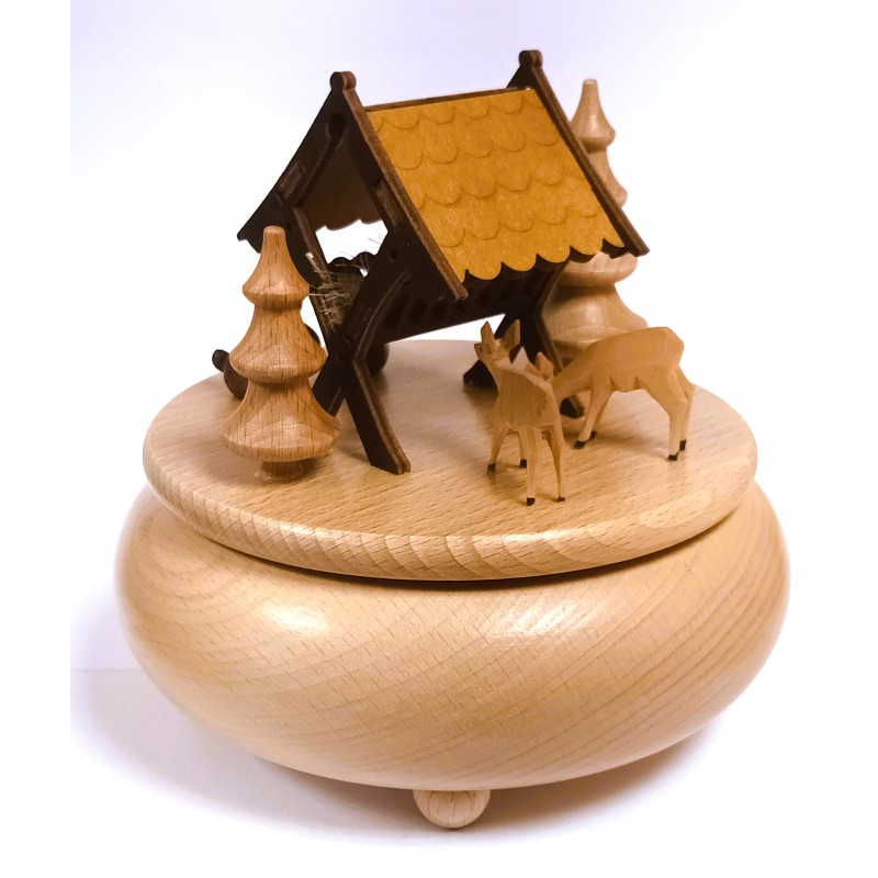 Spieldose mit Futterkrippe und Rehen Zeidler 4077