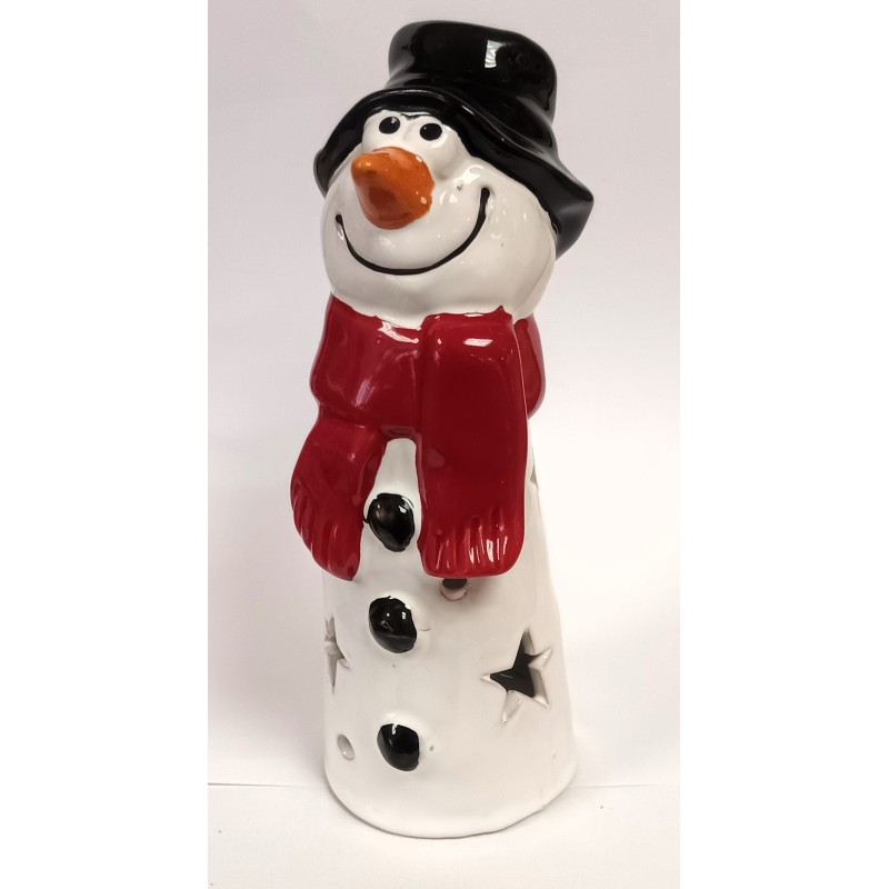 Keramik Schneemann Cooli mit Zylinder beleuchtet Keramik Schneemann Cooli mit Zylinder beleuchtet