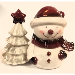 Keramik Schneemann Rudolf mit Tannenbaum Seyko 430498