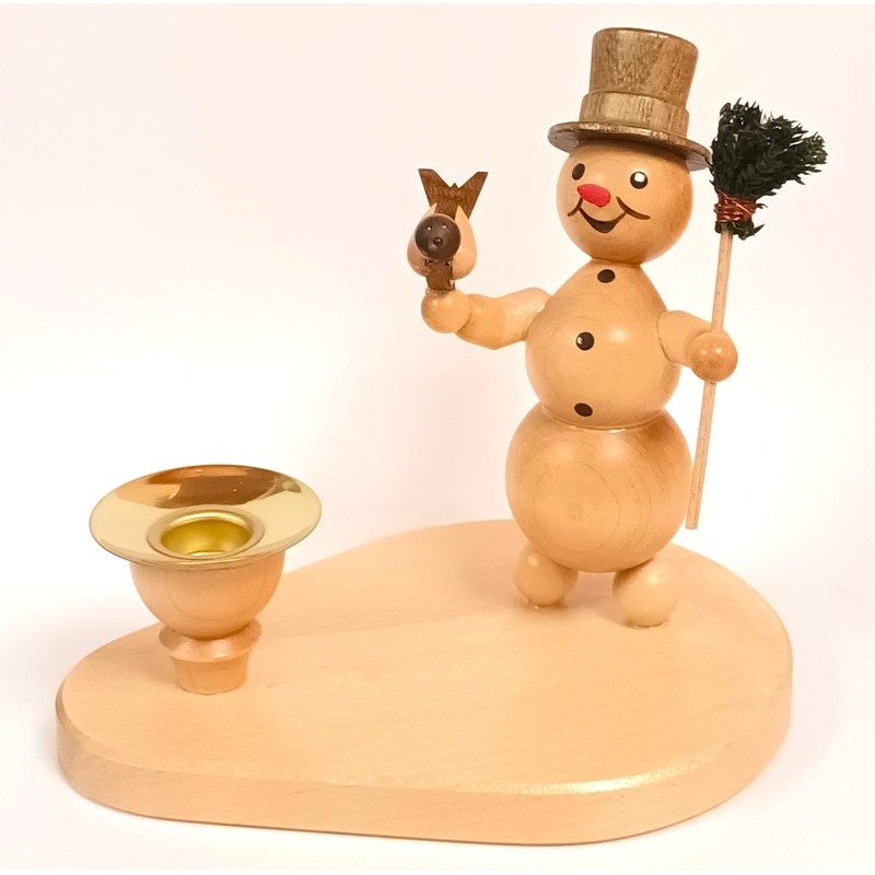 Leuchter Schneemann mit Besen und Vogel Drechslerei Volkmar Wagner 17L