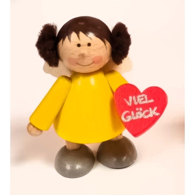 Engel mit Herz "viel Glück" gelb Holzwaren Egermann 452 gelb