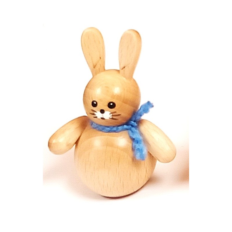 Hase gerade stehend natur mit blauem Schal Egermann 606 natur