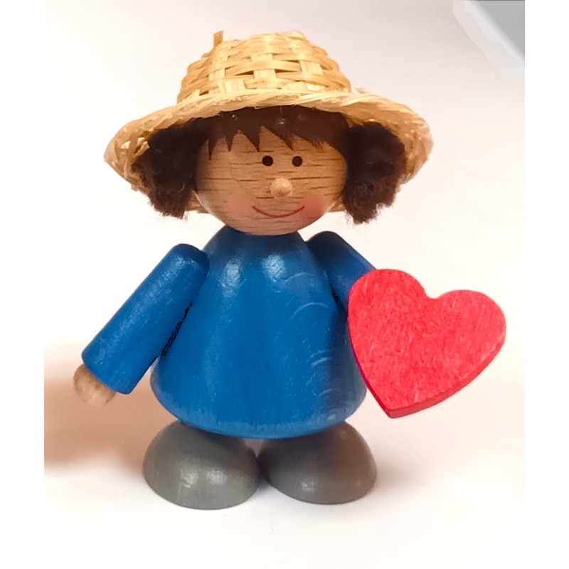 Mädchen mit Strohhut und Herz blau Egermann 451/1 blau