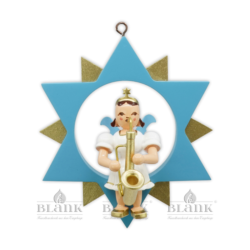 Blank Engel im Stern farbig mit Saxophon ESF 035