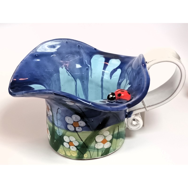 Keramik Übertopf blau mit Marienkäfer Seyko