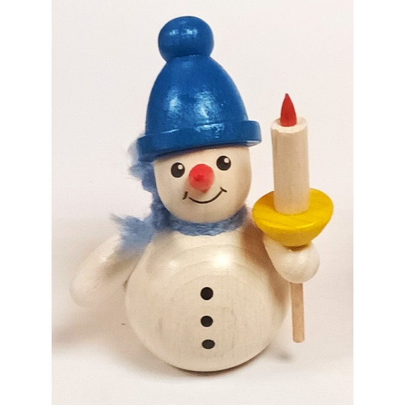 Schneemann mit Kerze blaue Mütze Holzwaren Egermann 305 blaue Mütze