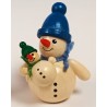 Schneemann mit Kind auf dem Arm blaue Mütze Holzwaren Egermann 319 blaue Mütze
