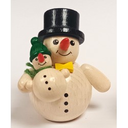 Schneemann mit Kind auf dem Arm und Zylinder Holzwaren Egermann 319 Zylinder