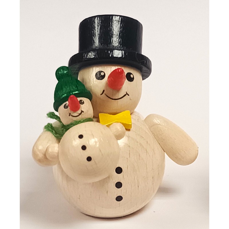 Schneemann mit Kind auf dem Arm und Zylinder Holzwaren Egermann 319 Zylinder