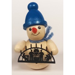 Schneemann mit Schwibbogen und blaue Mütze Holzwaren Egermann 318 blaue Mütze