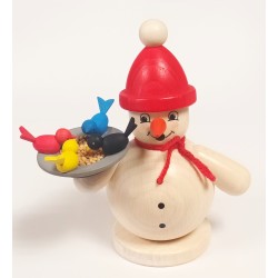 Räuchermann Schneemann mit Vögeln und mit roter Mütze Egermann 93421