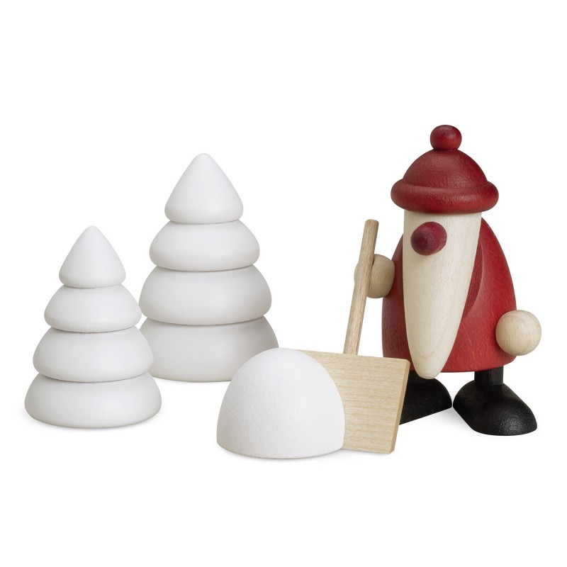 Björn Köhler - Miniaturset 4, Weihnachtsmann mit Schneeschippe und 2 Winterbäumen