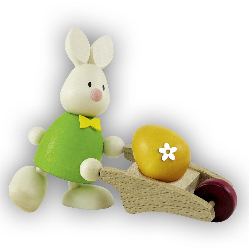 Kaninchen Max mit Schubkarre und Ei
