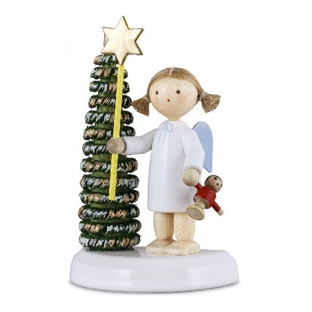 Flade Engel am Weihnachtsbaum mit Stern und Puppe
