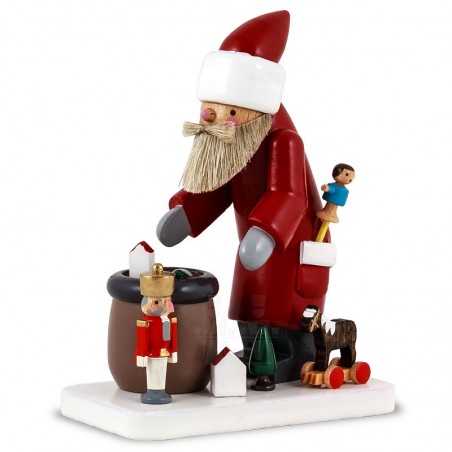 Flade Weihnachtsmann mit Sack und erzgebirgischem Spielzeug