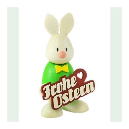 Kaninchen Max mit "Frohe Ostern"