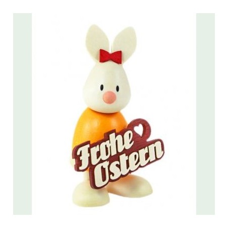 Kaninchen Emma mit "Frohe Ostern"