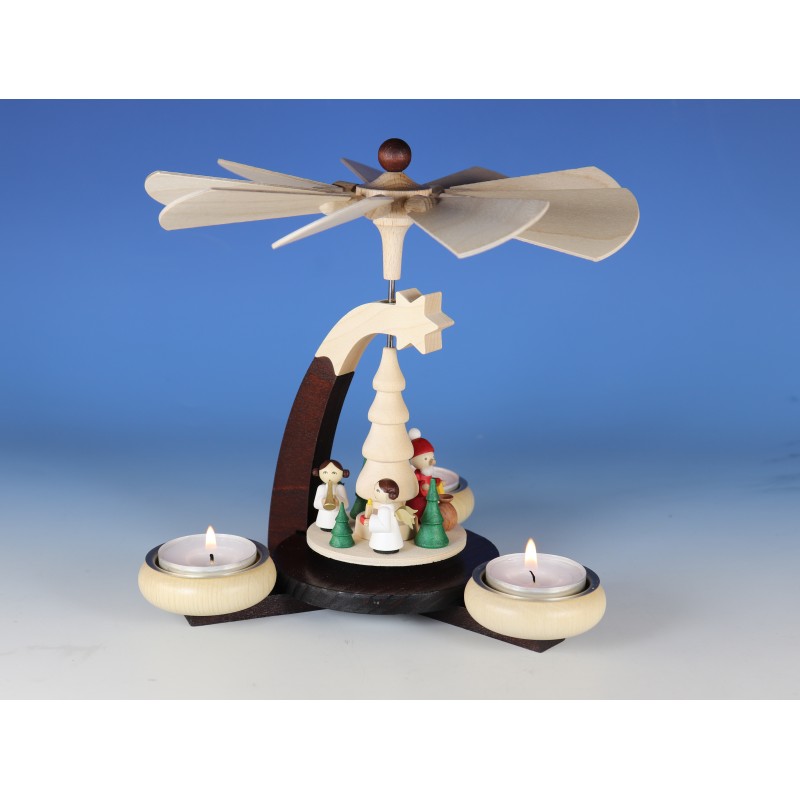 Design-Teelichtpyramide Weihnachtsmann und 2 Engel