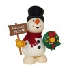 Schneemann mit Weihnachtskranz und Schild "Frohes Fest"