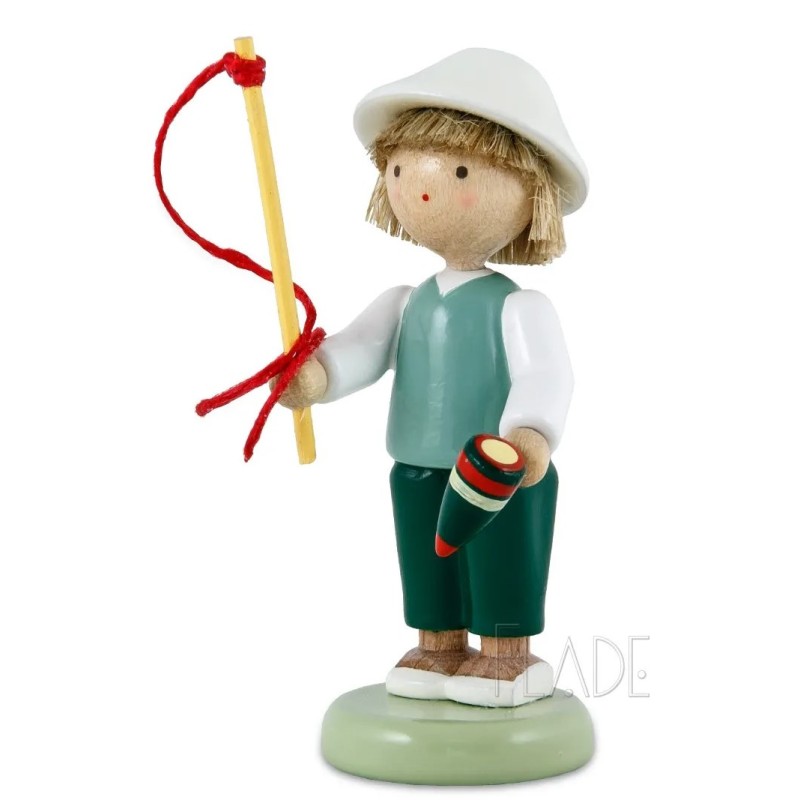 Werkstätten Flade Flachshaarkinder Junge mit Kreisel Flade 5238